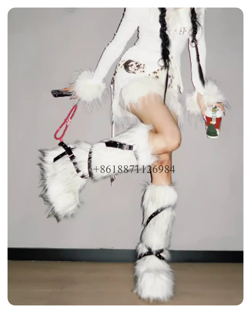 Plush Fur Belt Buckle Round Toe Knee-High Platform Winter Women Snow Boots Slip On Design Large Size Customized Shoes