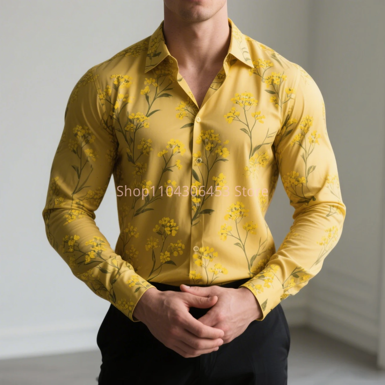 New Men's autumn long-sleeved plant flowers 3D print Hawaii beach casual vacation shirt men fashion business formal shirt top