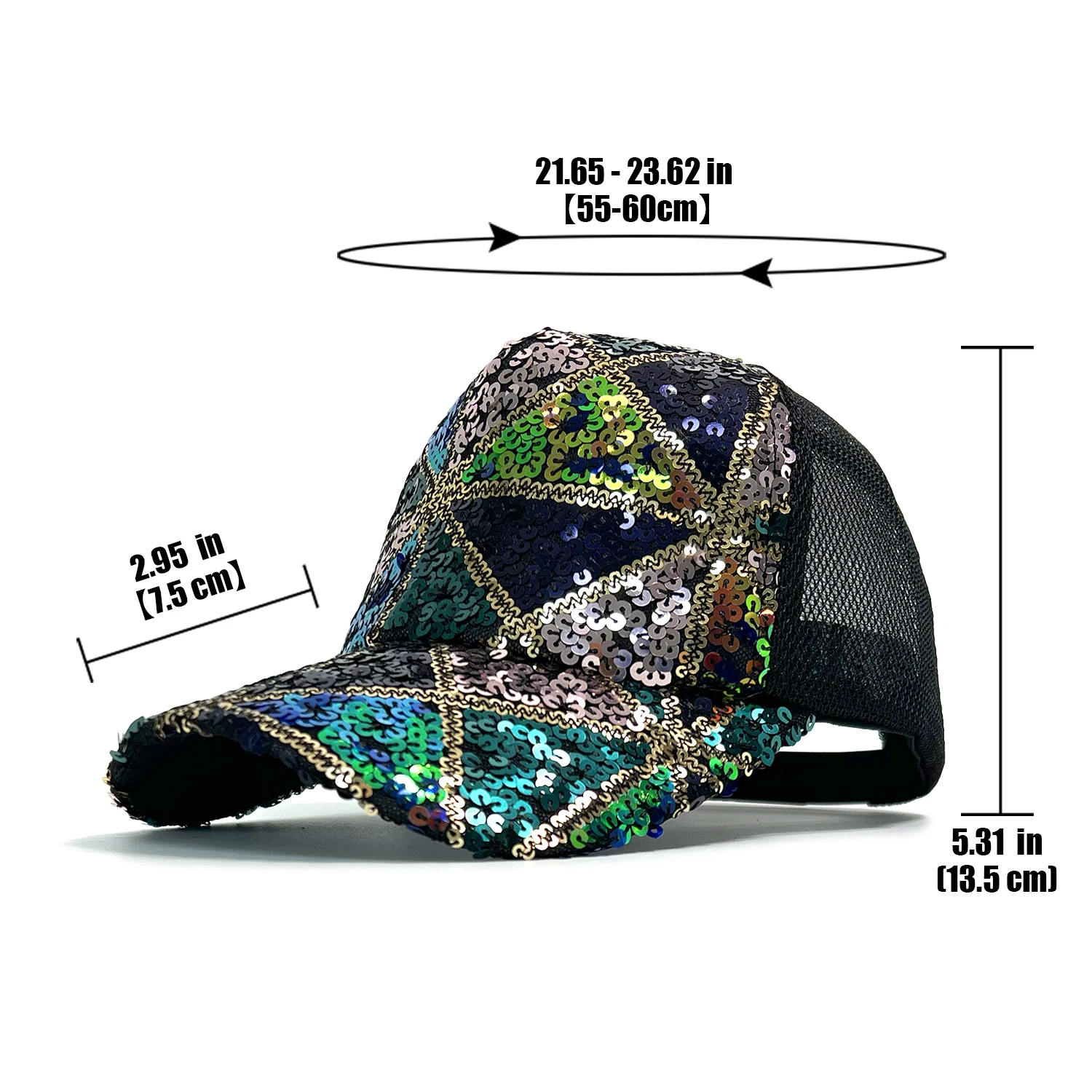 Back Mesh Unisex Adjustable Baseball Cap With Shiny Sequins Rainbow Sequins Classic Unisex Outdoor Casual SportS Trucker Caps