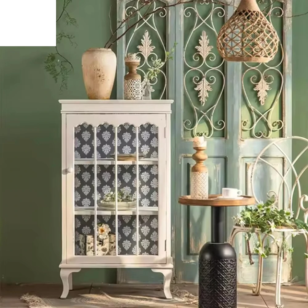 

New design white solid wood glass display living room small side locker