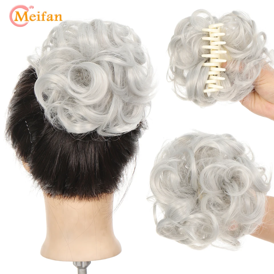 MEIFAN Synthetic Claw Chignon Curly Messy Wavy Curly Fluffy Hair Bun Clip In Ponytail Extensions Natural False Hairpieces