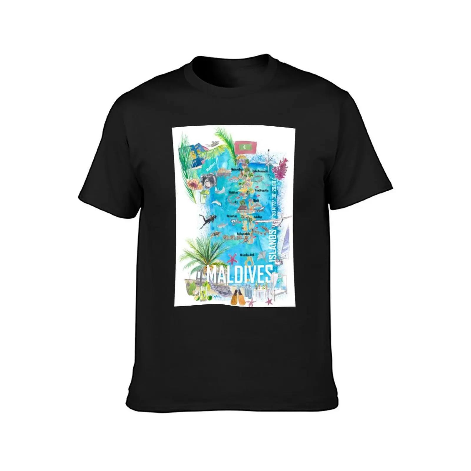 Maldives Islands Illustrated Travel Map with Vacations Dreams and Hideaways T-Shirt aesthetic clothes heavyweights men clothings