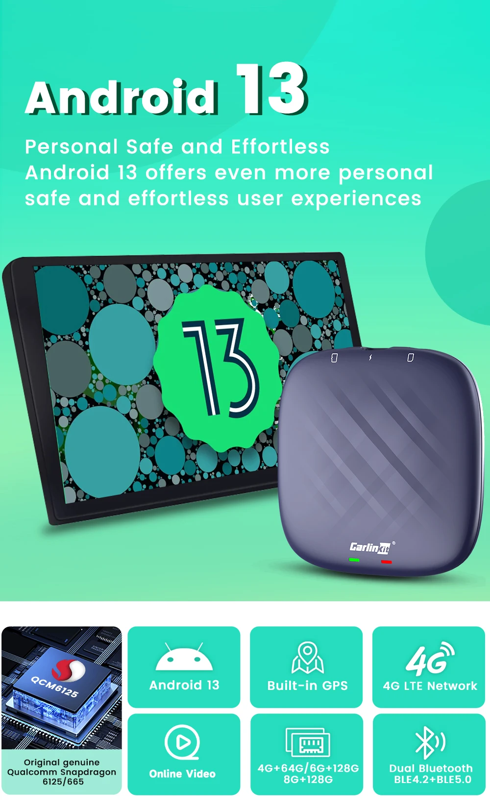 Carlinkit Plus QCM 6125 64G Android 13 CarPlay Ai Android Tv Box Wireless CarPlay Android Auto For Netflix YouTube Spotify IPTV