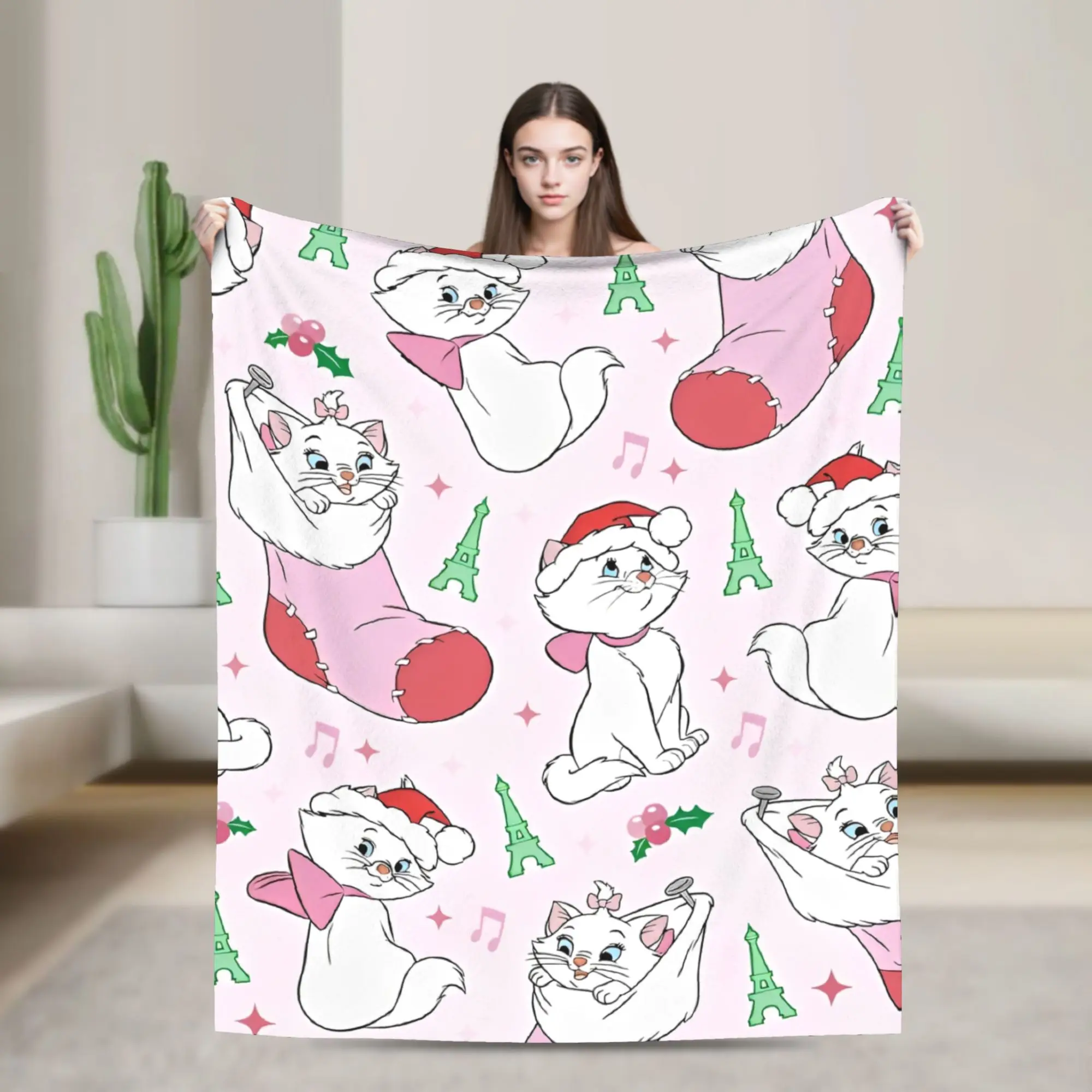 Marie Cat Aristocats Velvet Throw Blanket Cute Christmas Blankets for Bedding Outdoor Super Soft Bedding Throws,
