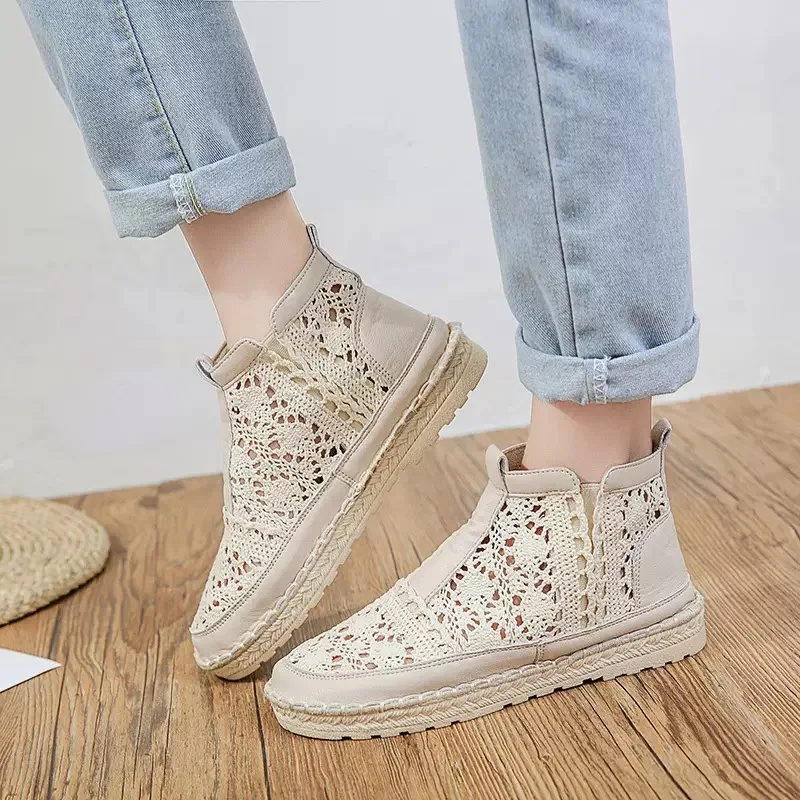 Women's Summer Cool Boots Hollow-out Boot Classic Slip on Boots Summer Ankle Boots for Women Breathable Casual Boot Botas Mujer