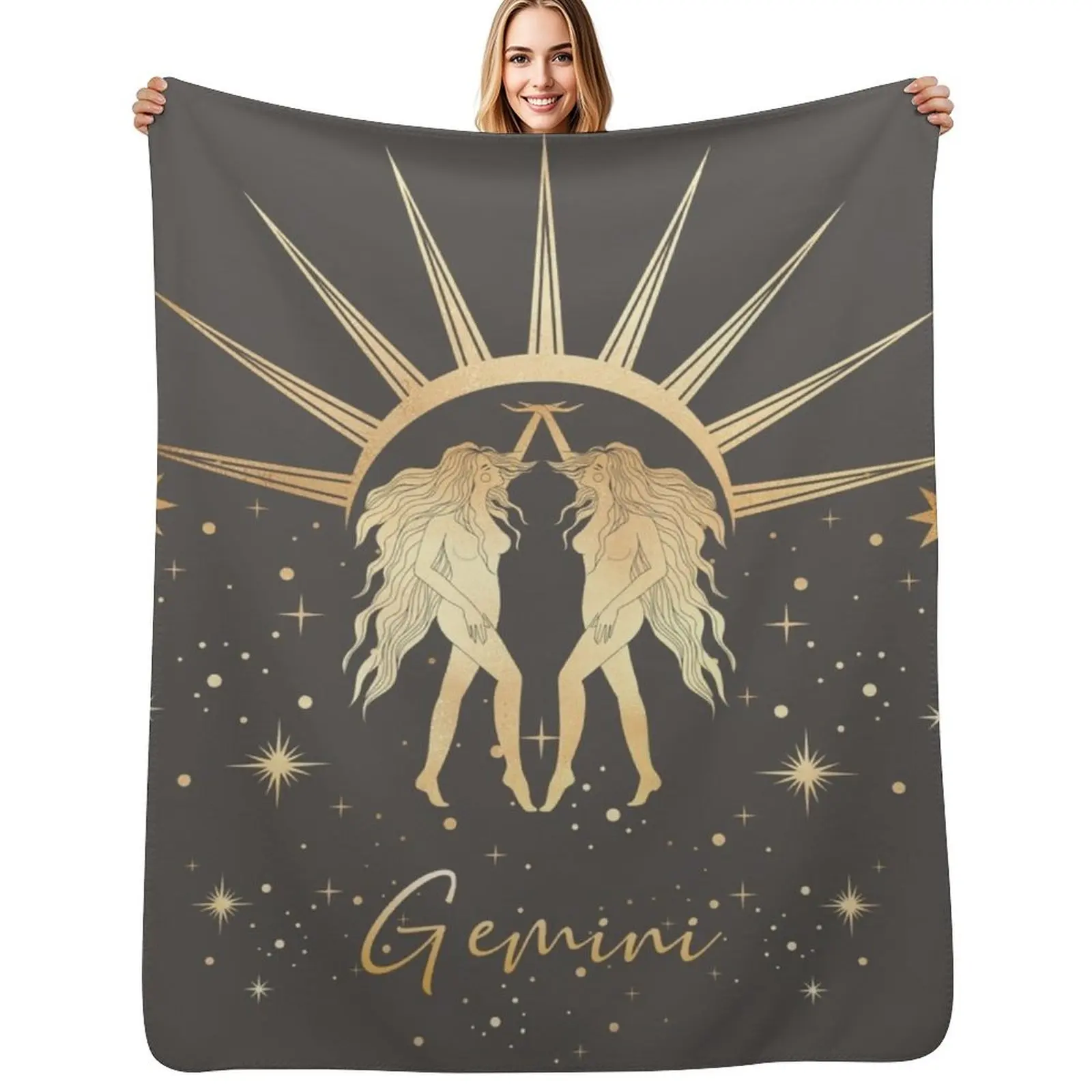 

Gemini Twins Night and Day Sun and Stars - Gray Throw Blanket Compact Warm Blanket for Car Road Trip