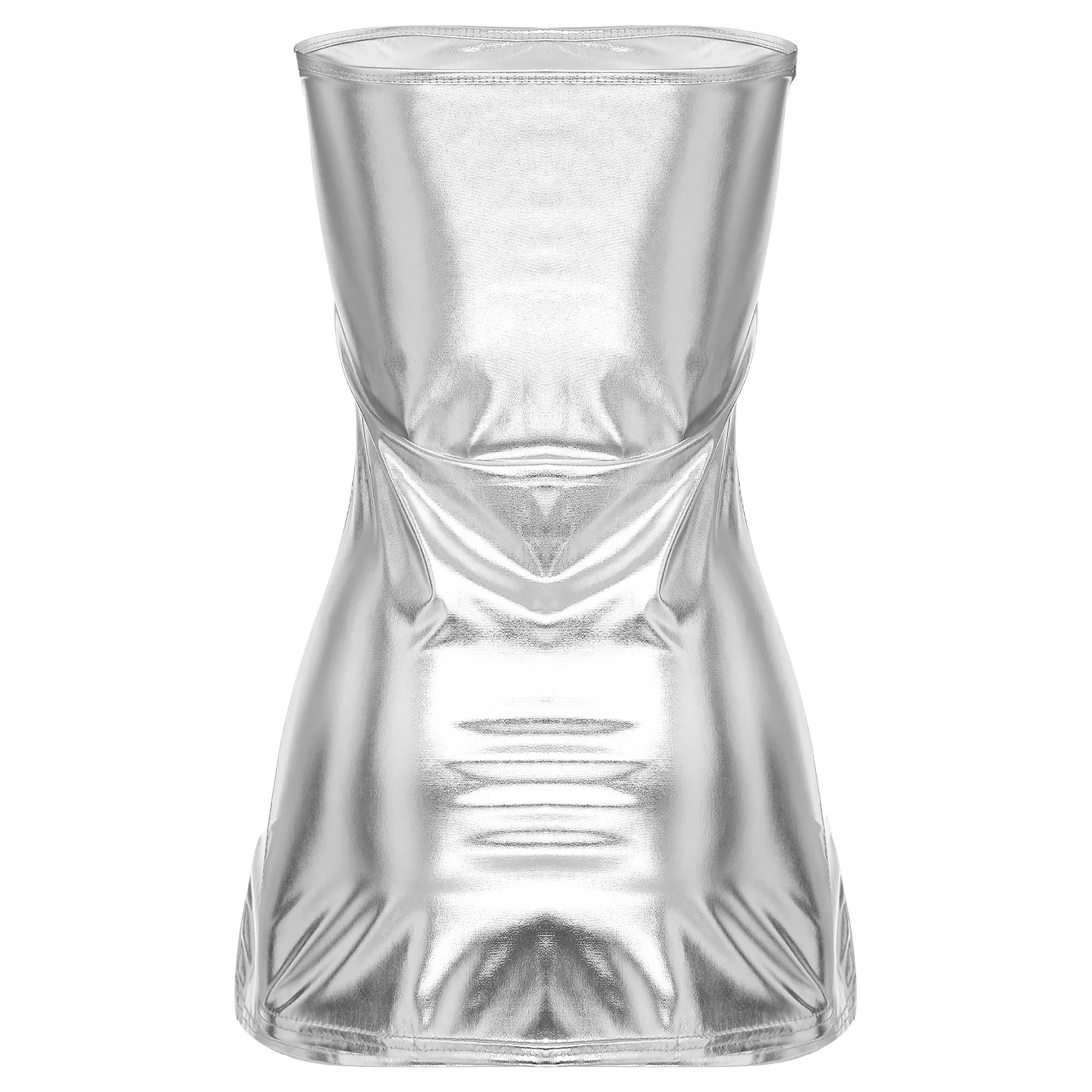 Vrouwen Sexy Metallic Glanzende Bodycon Jurk Voor Ddisco Rave Party Strapless Mouwloze Borst Wrap Cocktail Party Mini Jurk