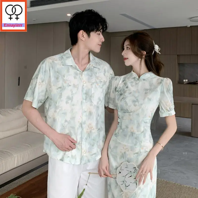 Matching Couple Clothes 2024 Holiday Honeymoon Summer Outfits Date Girls Boyfriend Female Male Lovers Flower Holiday Dress