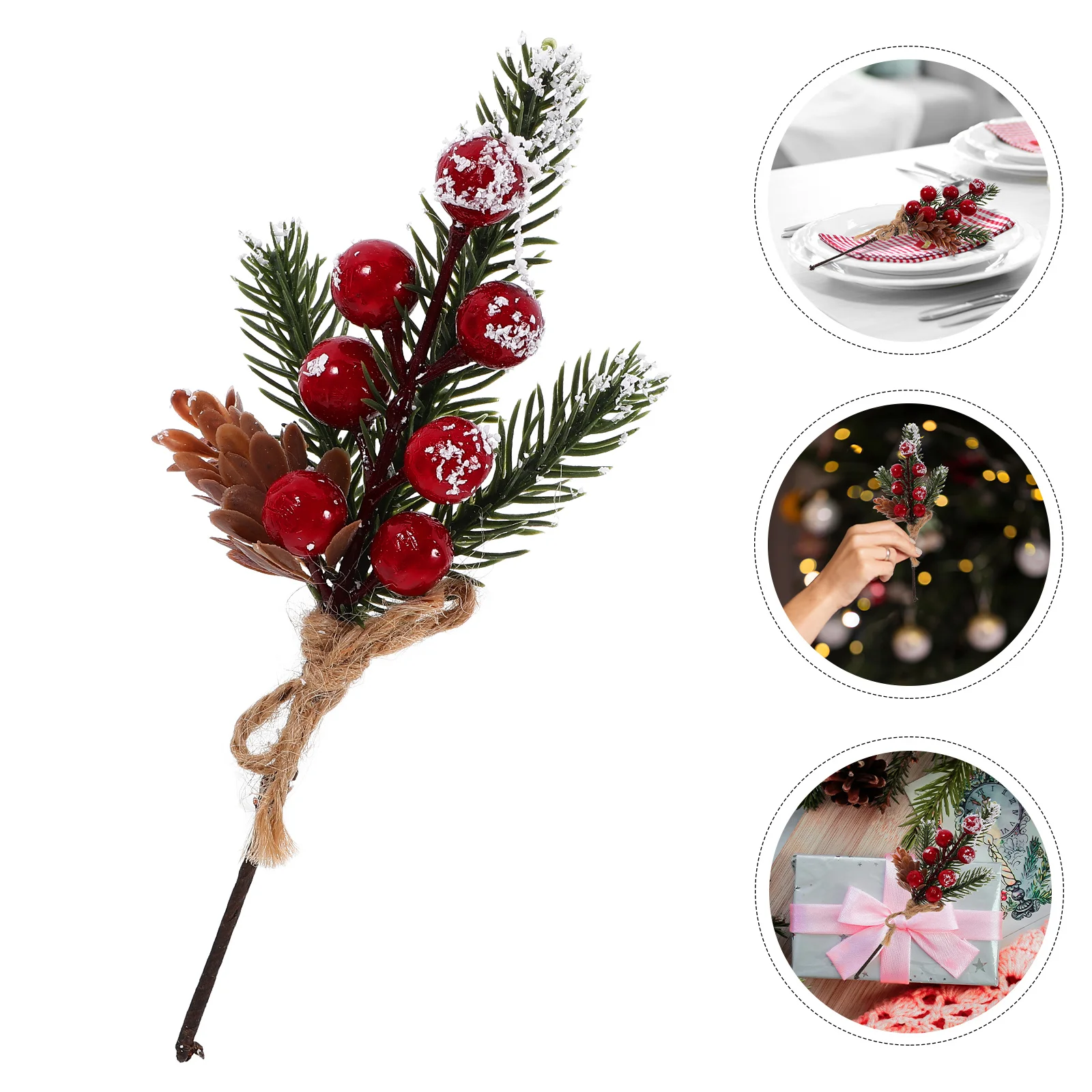 

Christmas Artificial Pine Needle Picks Red Berry Stems Pine Cones For Holiday Decor Crafts Winter Home Decoration Xmas Tree