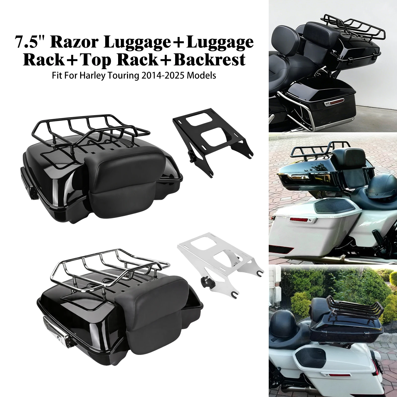 Motorcycle Razor Luggage Trunk 7.5 Inch Mount Rack Backrest Docking Hardware Kit For Harley Touring Street Electra Glide 14-2025