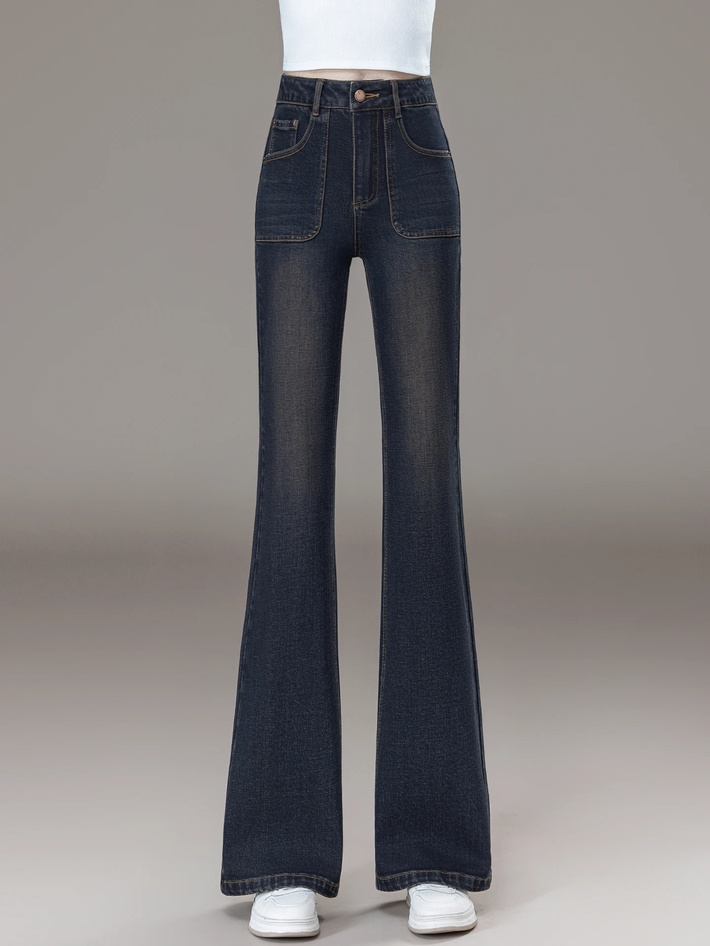 

American Retro High Waist Bell Bottom Jeans Women's Spring Autumn Slim Fit Straight Leg Bootcut Pants Comfortable Cotton Denim