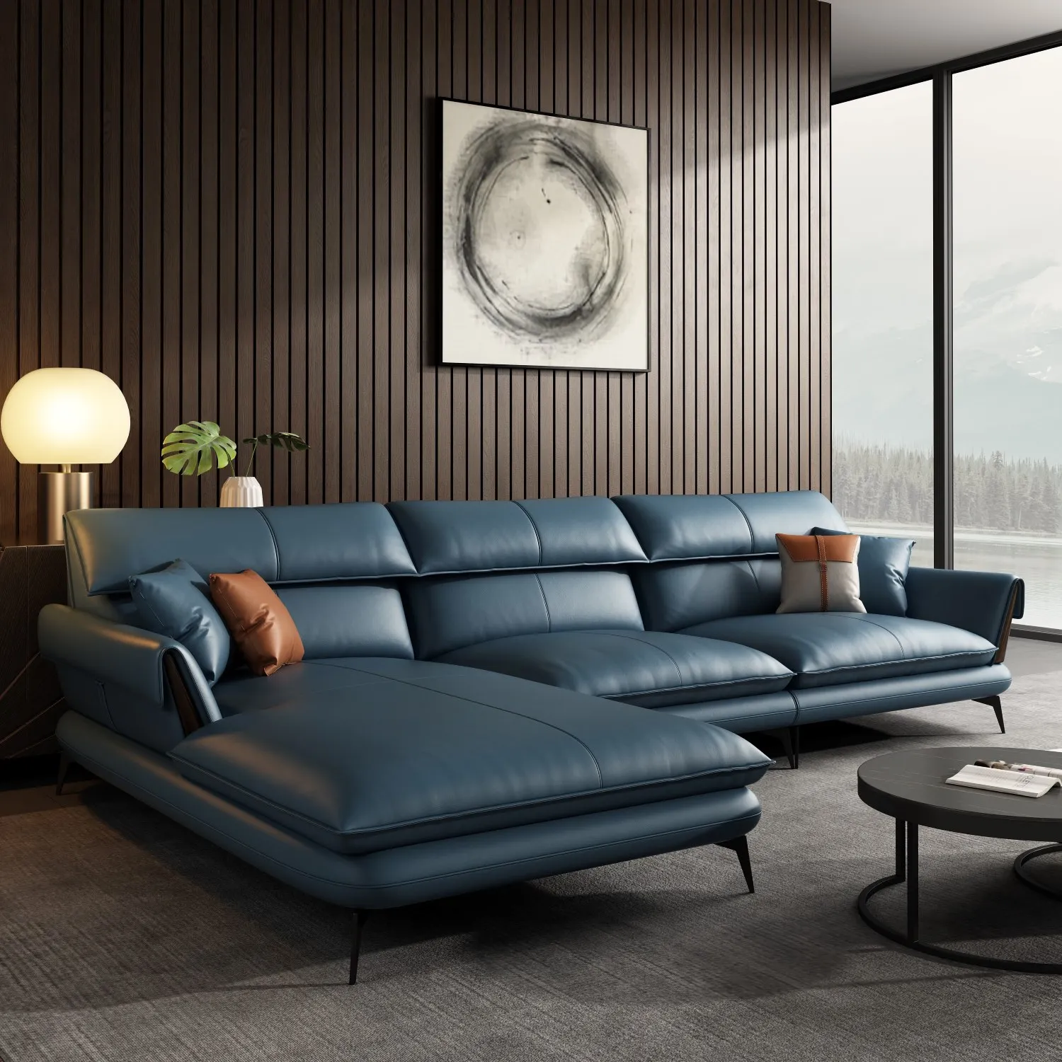 Bestseller Modern Leather Sofa Corner Simple Living Room Italian Luxury Leather Blue Sofa L-Shaped Combination Sofa