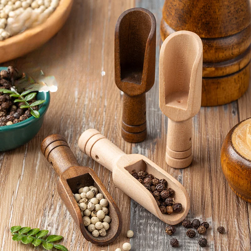 2/5pcs Wooden Handle Small Salt Shovel Scoop Teaspoon Ground Milk Powder Coffee Scoops Condiment Spoon