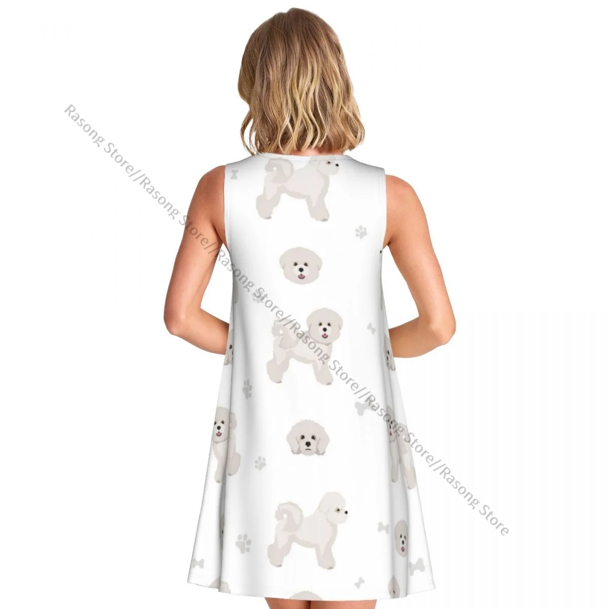 فستان نسائي لطيف Bichon Frize صيفي كاجوال تي شيرت لتغطية الشاطئ فستان بدون أكمام