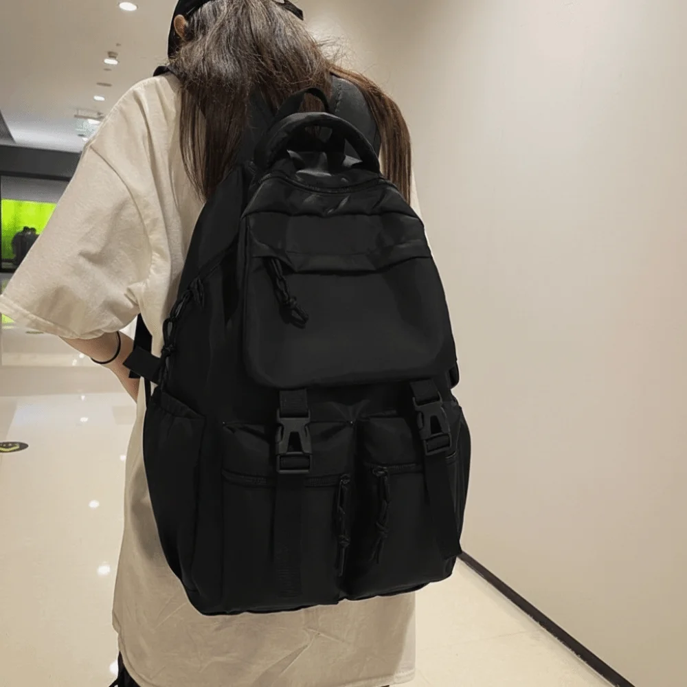 

Рюкзак из холщовой ткани большой вместимости, однотонный, в стиле Харадзюку, школьная сумка для студентов, в японском стиле, с несколькими карманами, сумка на плечо для девочек и мальчиков