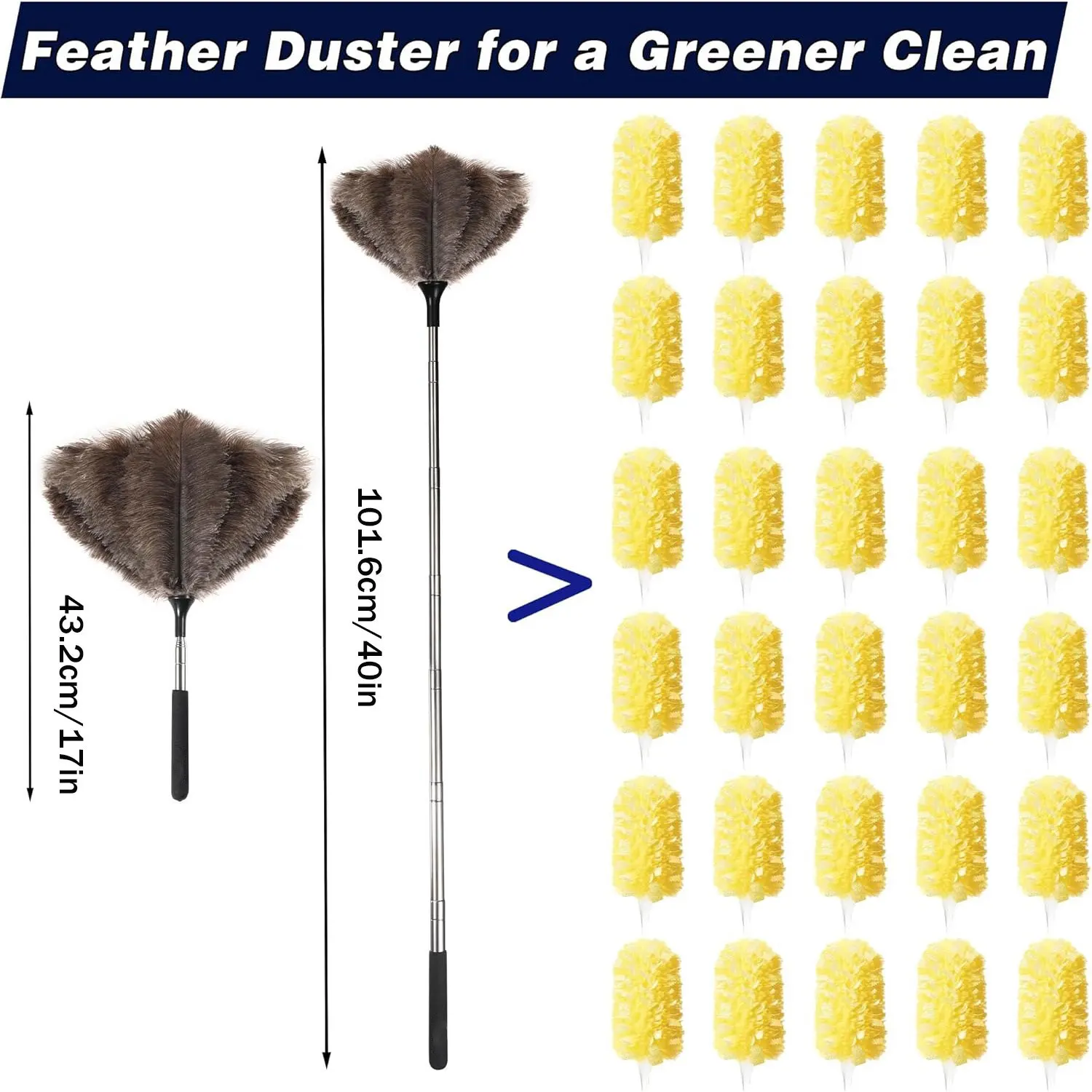 Ostrich Duster Brush Extendable Feather Duster with Long Handle Fluffy Feather Duster for Cleaning Ceiling Fan Furniture17 
