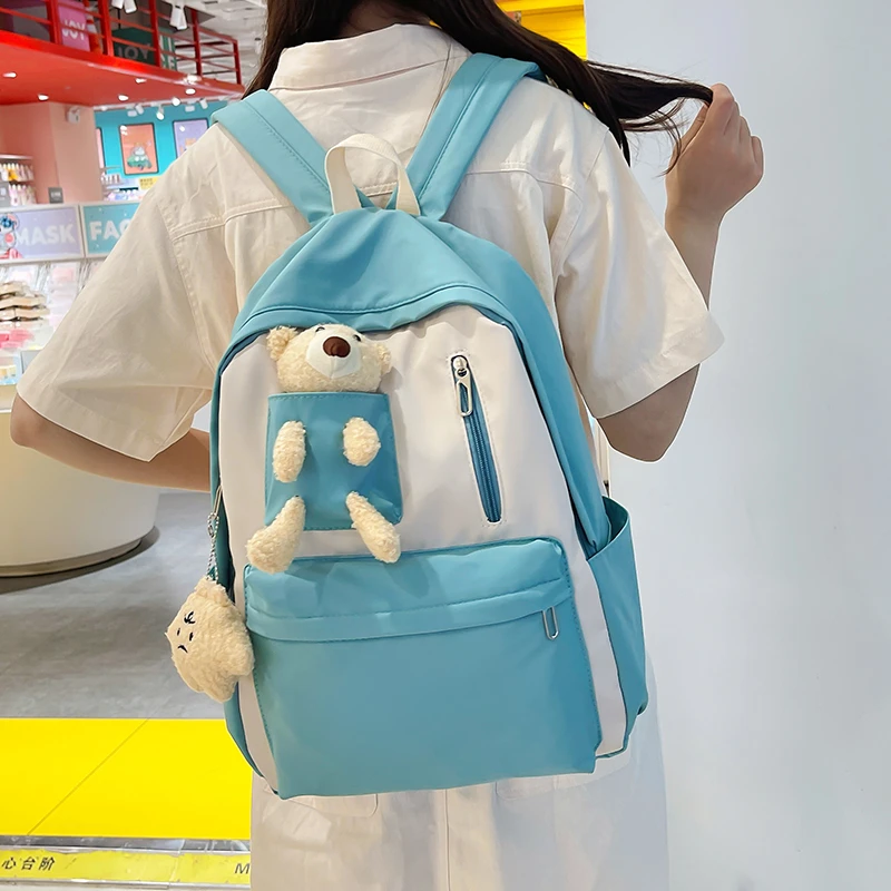 Mochila de gran capacidad de alta calidad, bolsa de nailon con cremallera de Color, para estudiantes, novedad, a la venta, 2023