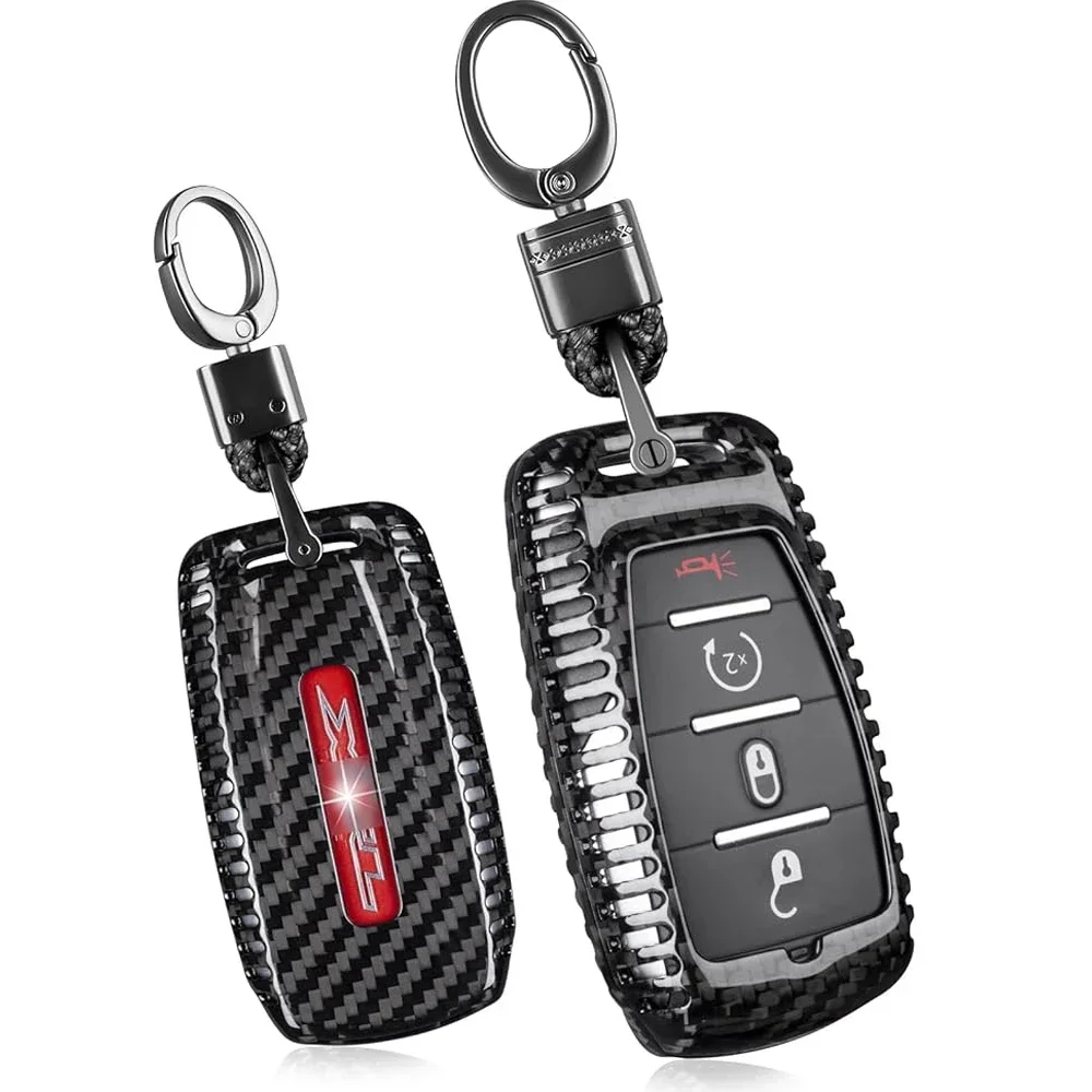 For Ram Key Fob Cover Carbon Fiber Key Fob Protector Case Shell For Ram 1500 2500 3500 Wagon Tradesman Accessories 2019-2024