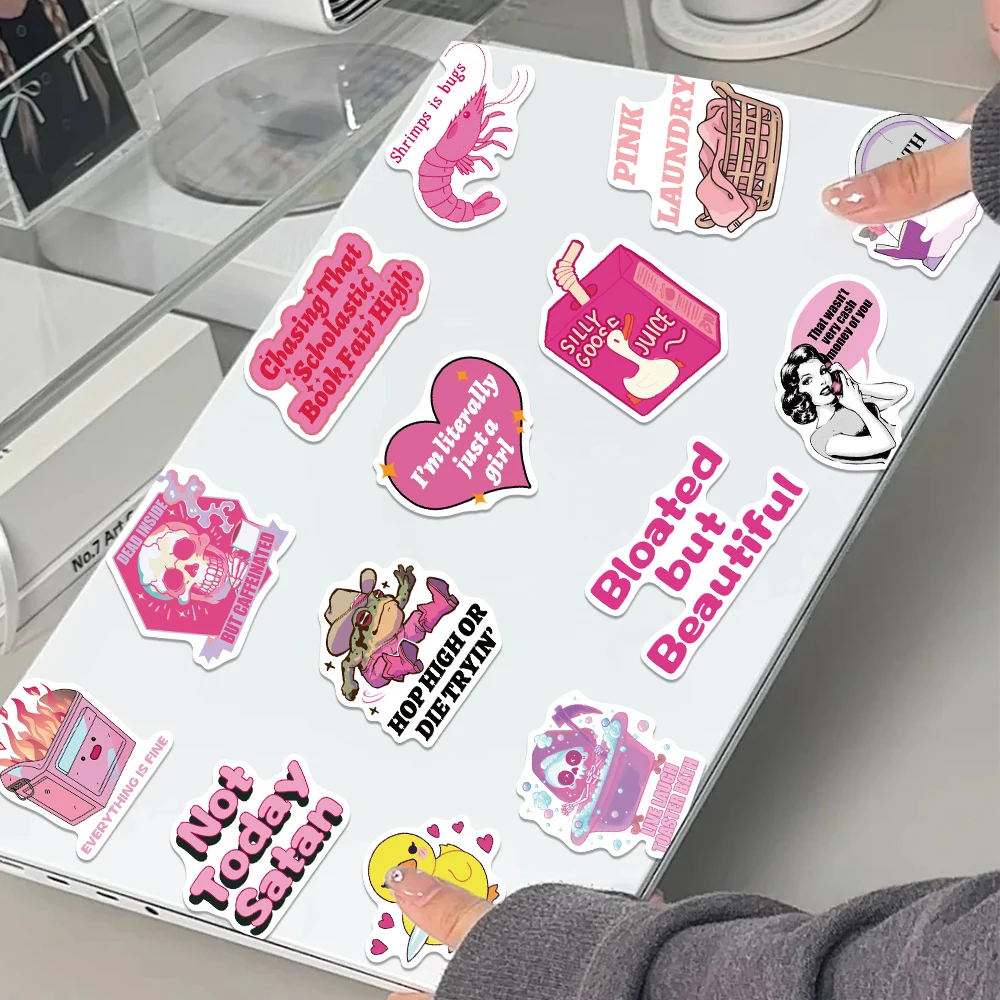 50 Stück Cartoon Rosa Lustige Aufkleber für Laptop, Scrapbook, Skateboard, Helm, Koffer, DIY Ästhetische Wasserfeste Sticker – Detail 10