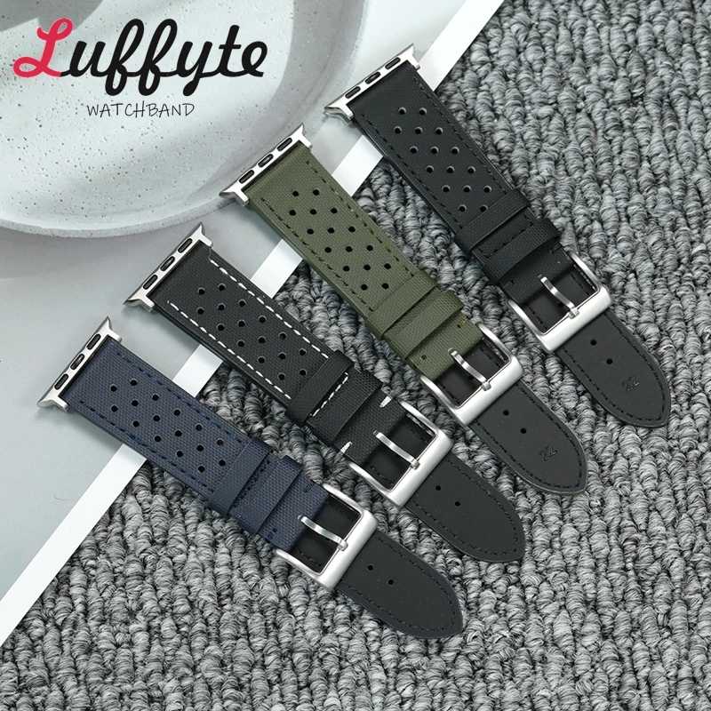 حزام ساعة قماش شراع ممتاز لساعة أبل 38/40/41/42/44/45/46/49 ملم لساعة Iwatch 1-10 SE Ultra 2 أزرق أخضر أسود