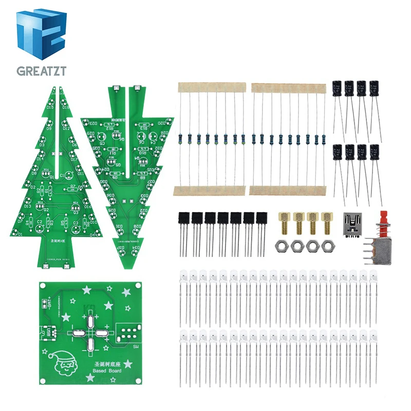 GREATZT Three-Dimensional 3D Tree LED DIY Kit Red/Green/Yellow LED Flash Circuit Kit Electronic Fun Suite