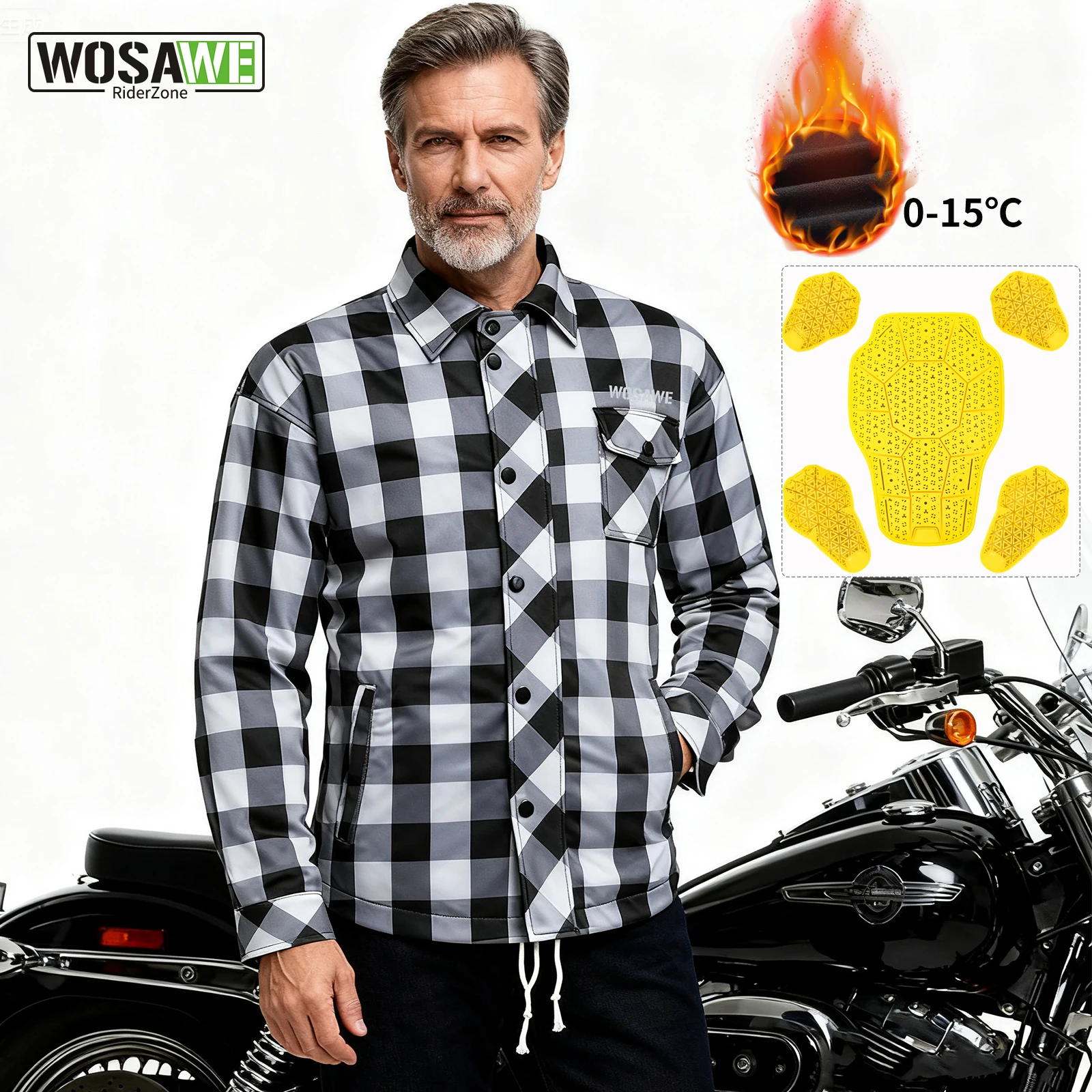 

WOSAWE зимняя мотоциклетная куртка мужская повседневная ретро осенняя теплая мотоциклетная клетчатая рубашка мото костюм CE защитное снаряжение