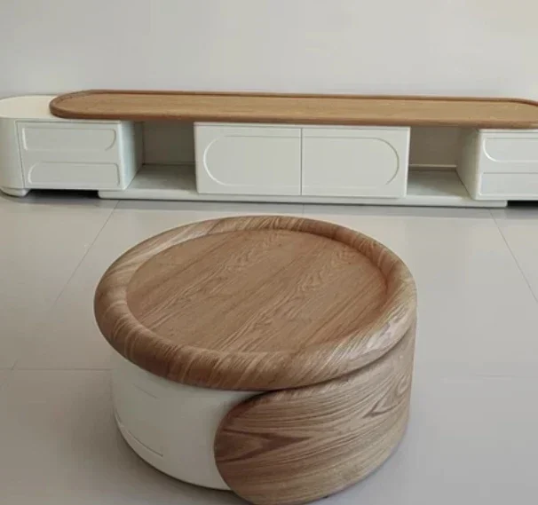 Stock Available Living Room Furniture Solide Wood Round Tea Table Combination Wabi Sabi Birch Coffee Table Set For Home