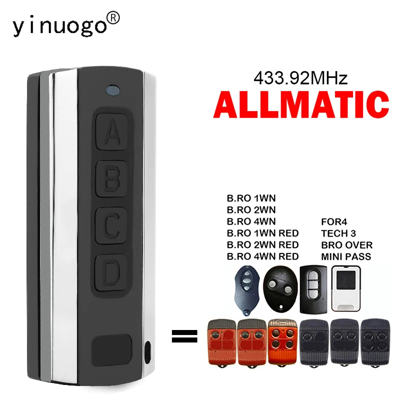 ALLMATIC B.RO 2WN 4WN 1WN RED FOR4 TECH 3 BRO OVER MINI PASS Remote Control Garage Door Opener 433.92MHz ALLMATIC Remote Control