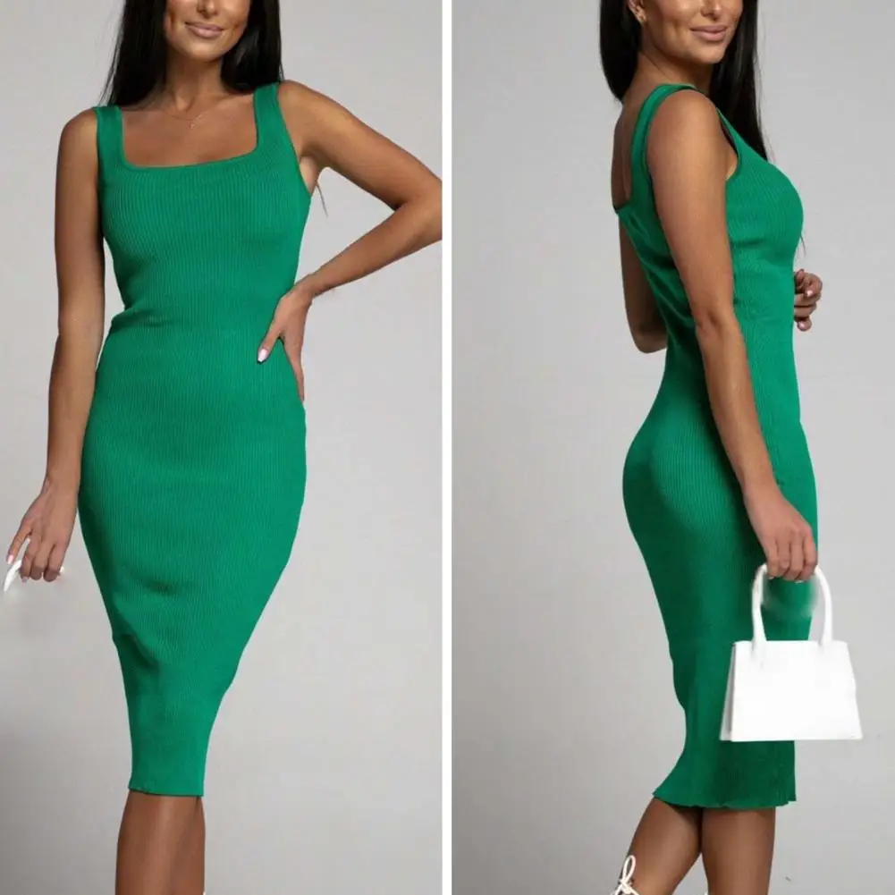 Fabulous Women Sheath Dress Pullover Banquet Sheath Dress Square Neck Breathable Backless Banquet Sheath Dress  Midi Dress