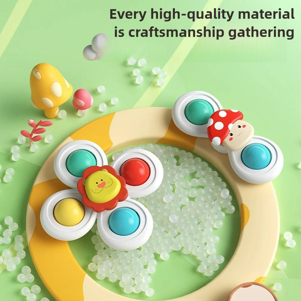 3 pcs Cartoon suction cup for infants and young children, spinning toy, gyro rattle, chewable puzzle for babies aged 1-3 years