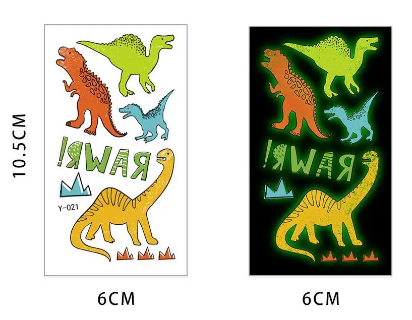 10 Uds. Tatuaje luminoso de dinosaurio de dibujos animados pegatina Kawaii creativo temporal divertido Animal flor muñeca pie tatuaje pegatinas