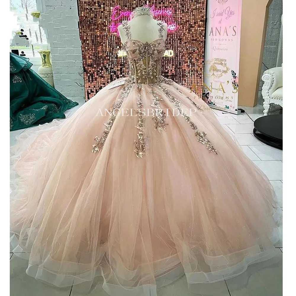 

Angelsbridep Gorgeous Appliques Spaghetti Straps Ball Gown Vestido De 15 Años Quinceanera Dresses Sweet 16 Girls Brithday Party