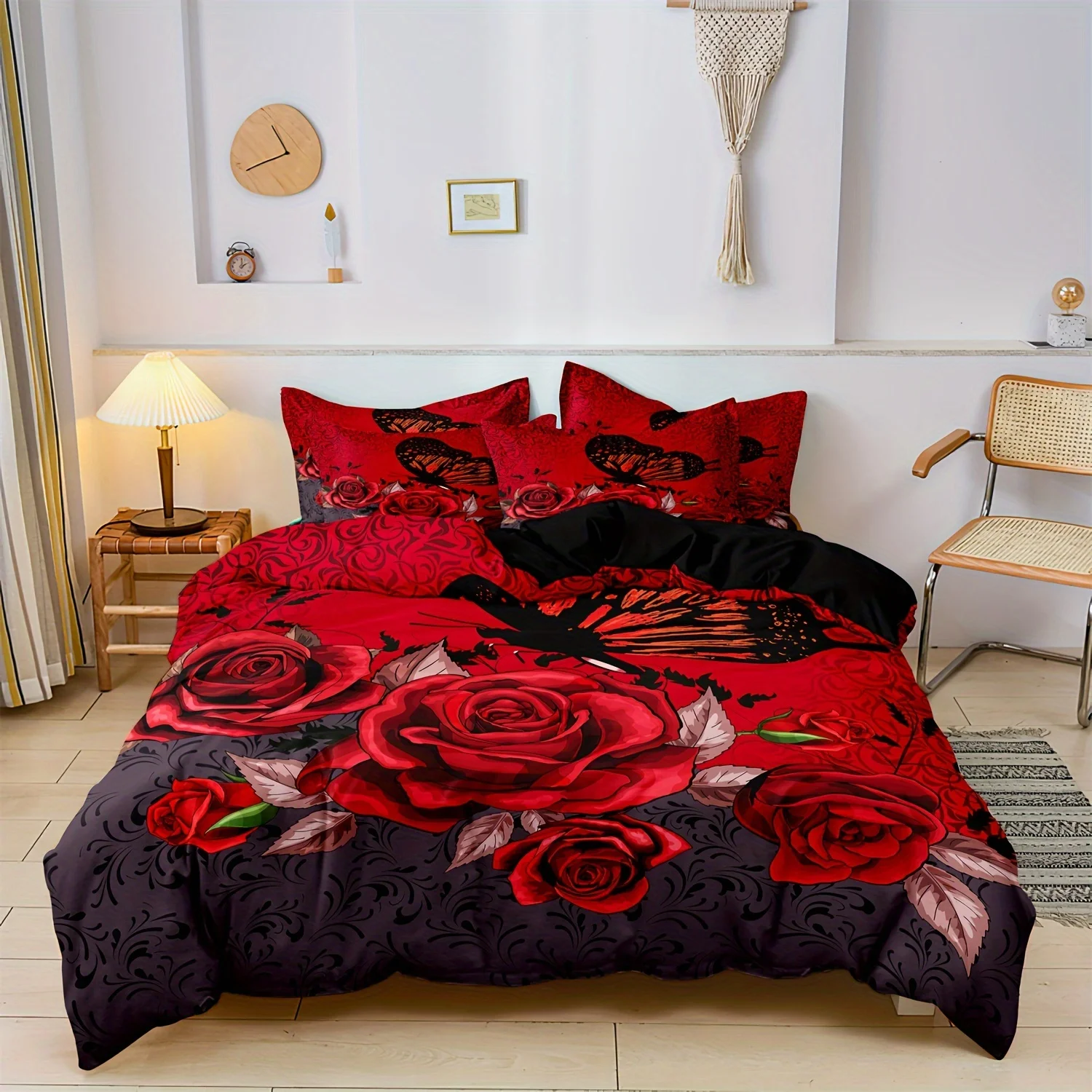 

2/3pcs Set with a Romantic Floral Pattern Featuring Roses And Butterflies for a Duvet Cover Set.Romantic Gifts for Lover