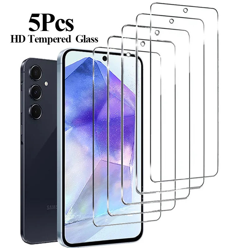 5 Stück HD Displayschutzfolie für Samsung S23 A55 A35 A54 S25 Gehärtetes Glas für Samsung