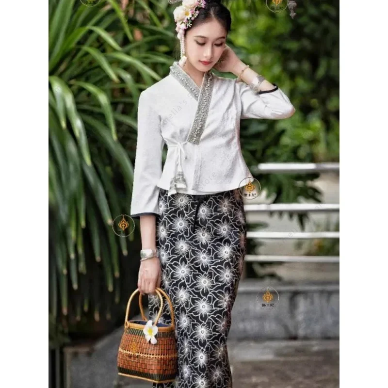 Dai Традиционная одежда в этническом стиле меньшинств, новый женский костюм, весна-лето, Таиланд, фестивальная одежда с брызгами воды, топы, юбка.