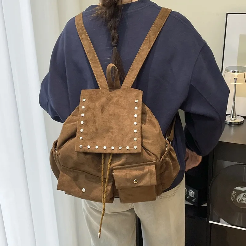 Winter Retro Women's Backpack Urban Commuter Mini Backpack College Students School Bags Flap Drawstring Daypack Travel Backpack