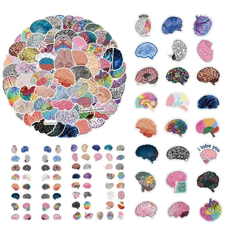 Brain Stickers 110Pcs Waterproof Colorful Decals Aesthetic Stickers For Suitcase Water Bottle Refrigerator Computer Decoration