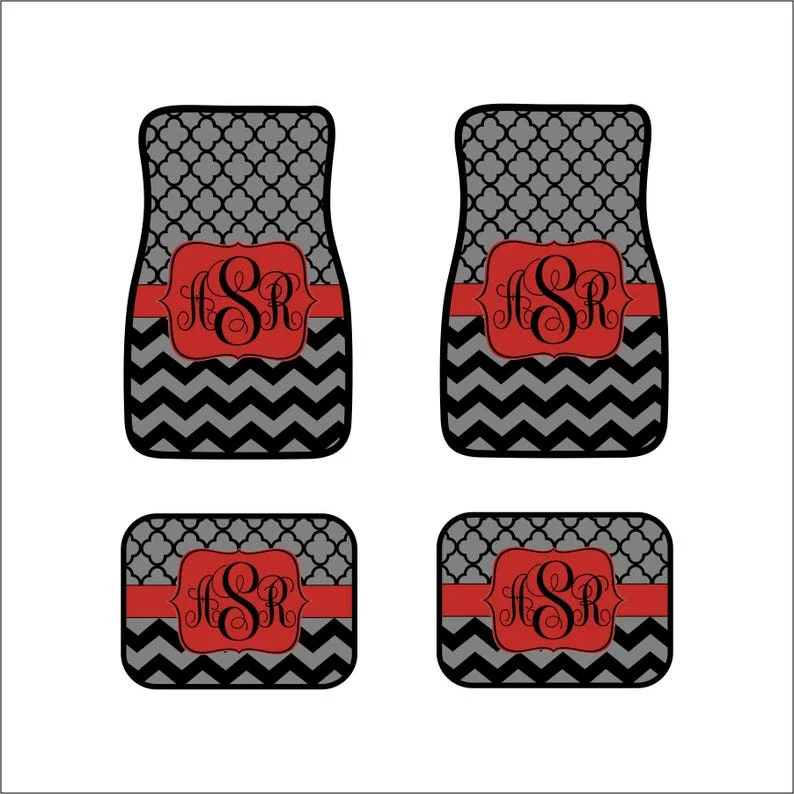 Monogram Car Floor Mats Front Car Mats Rear Car Mat Custom Car Mats Personalized Car Gift Sweet 16 Gift Black Gray Chevrons Popp