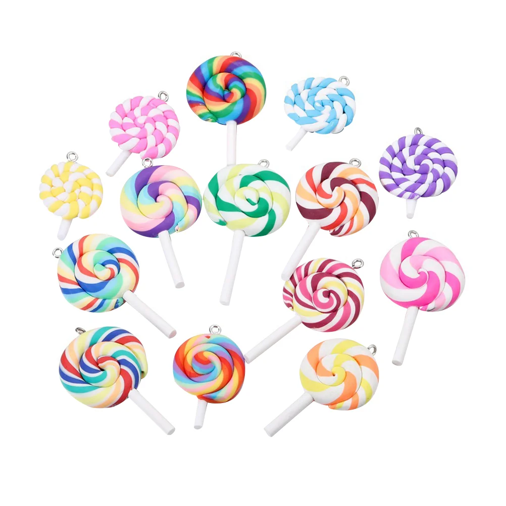 

20 Pcs Lollipops Pendant Jewelry Making Charms Bag Ornament Polymer Clay Simulated Keychain Necklace Candy