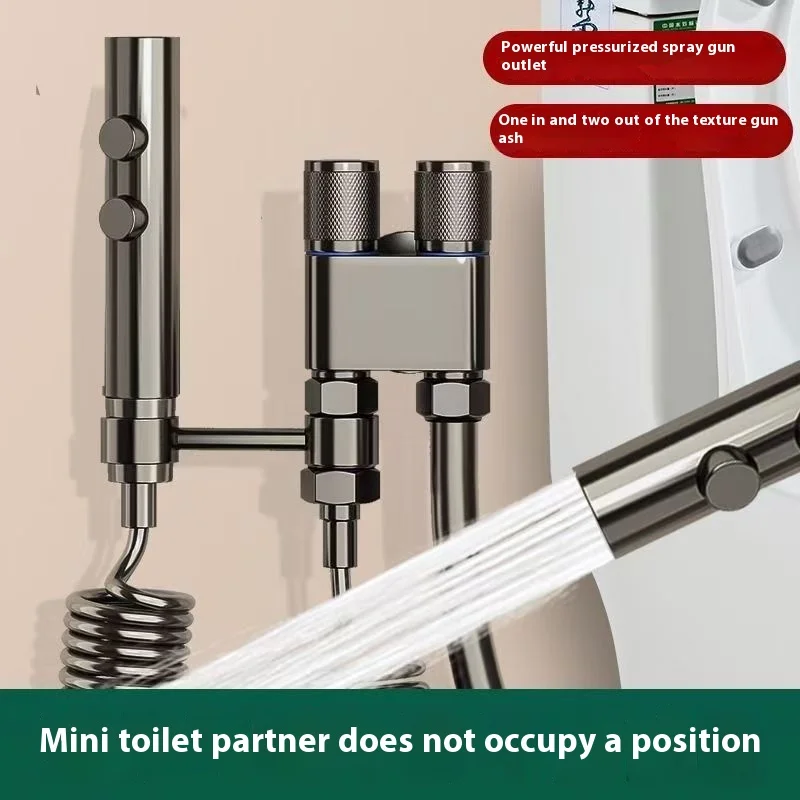 Modern Household Bidet Faucets High-Pressure Water Gun Cleaning Spray with One Inlet and Two Outlets for Bathroom Cleaning