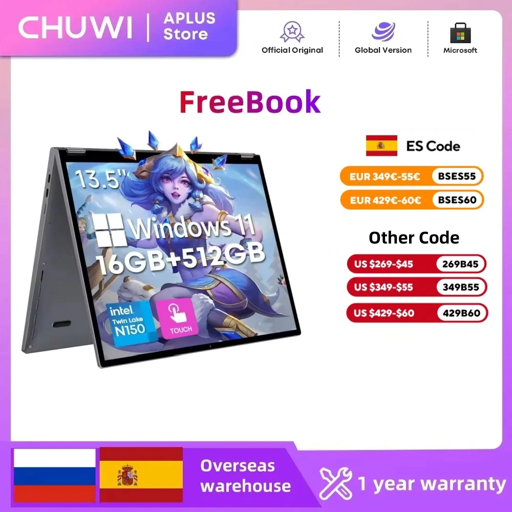 CHUWI FreeBook Планшет Ноутбук 2-в-1 Intel N150 13
