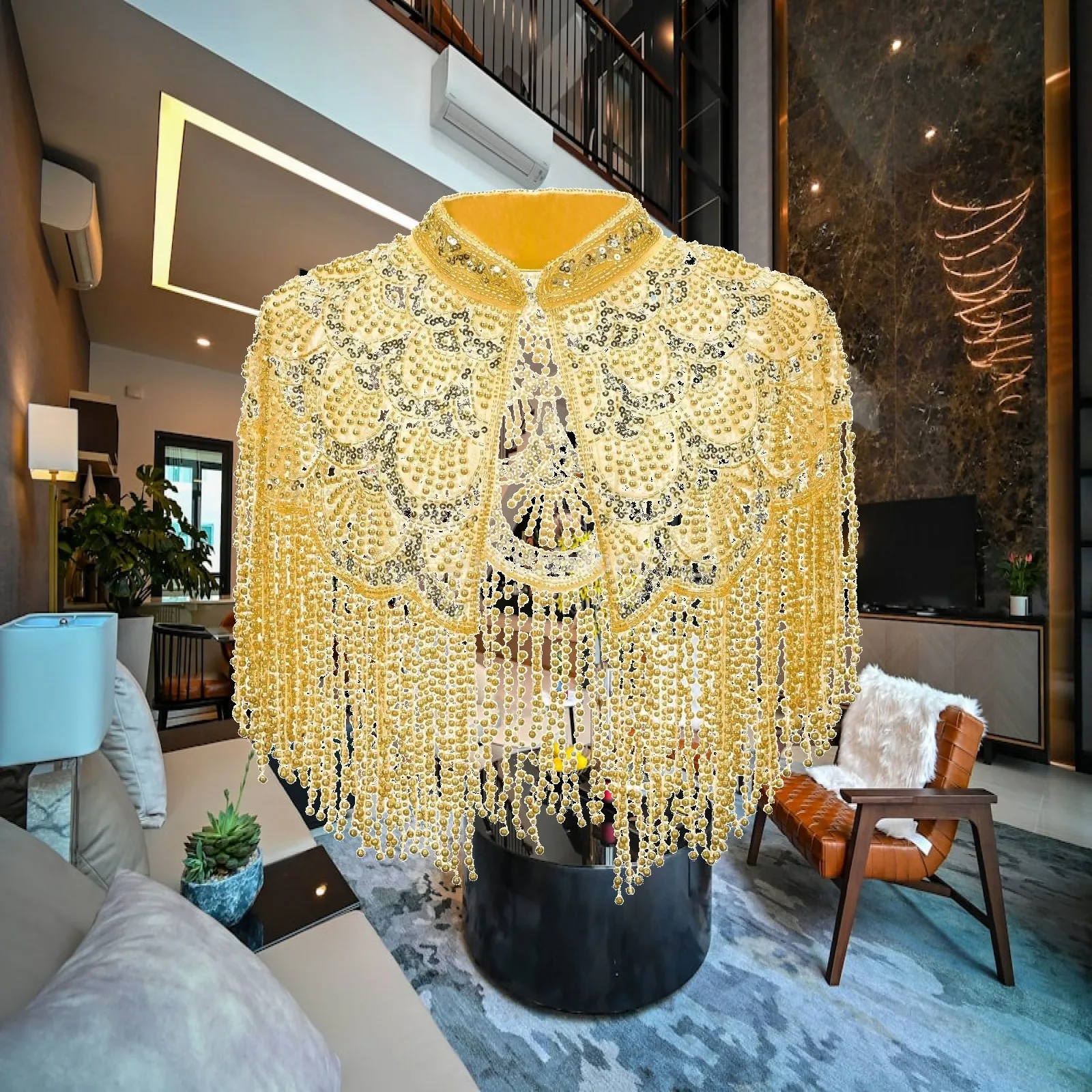 Cape with Bead Fringe Sequined Sequin Capelet Cape with Fringe Beaded Capelet Shimmering for Women, Evening Parties, Weddings