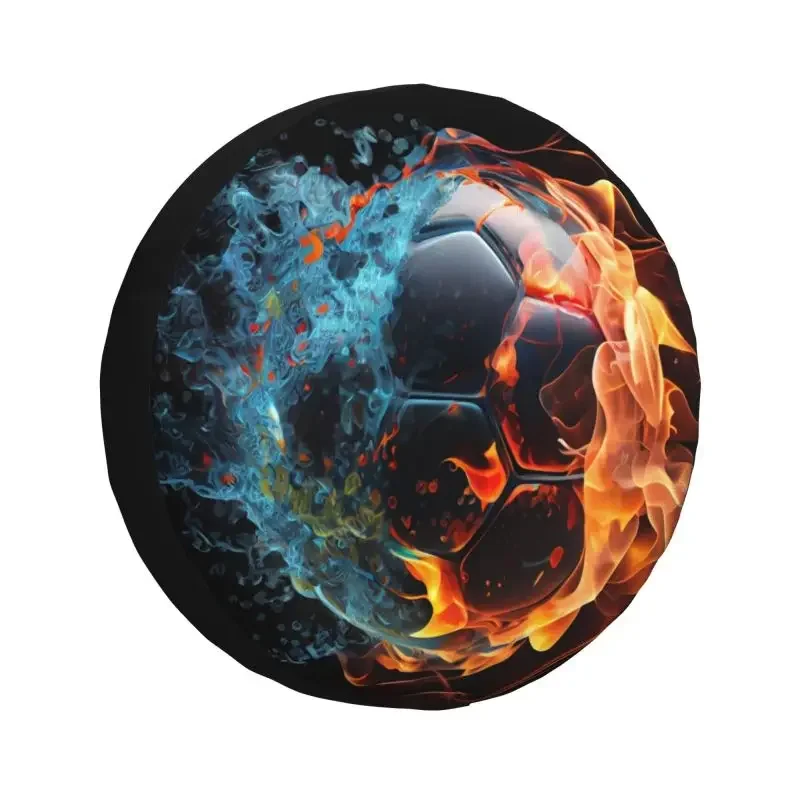 Custom Flames Fire And Ice Soccer Spare Wheel Tire Cover for Grand Cherokee Flaming Football Jeep RV SUV 4x4 Vehicle Accessories