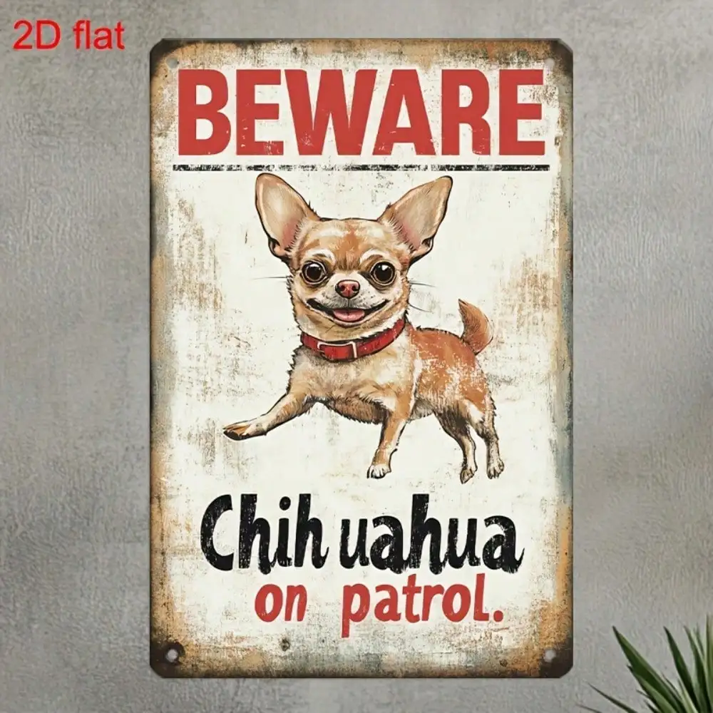 Warning Sign Metal Wall Art Chihuahua Aluminum Bohemian Plaque 7.9x11.8 Inch