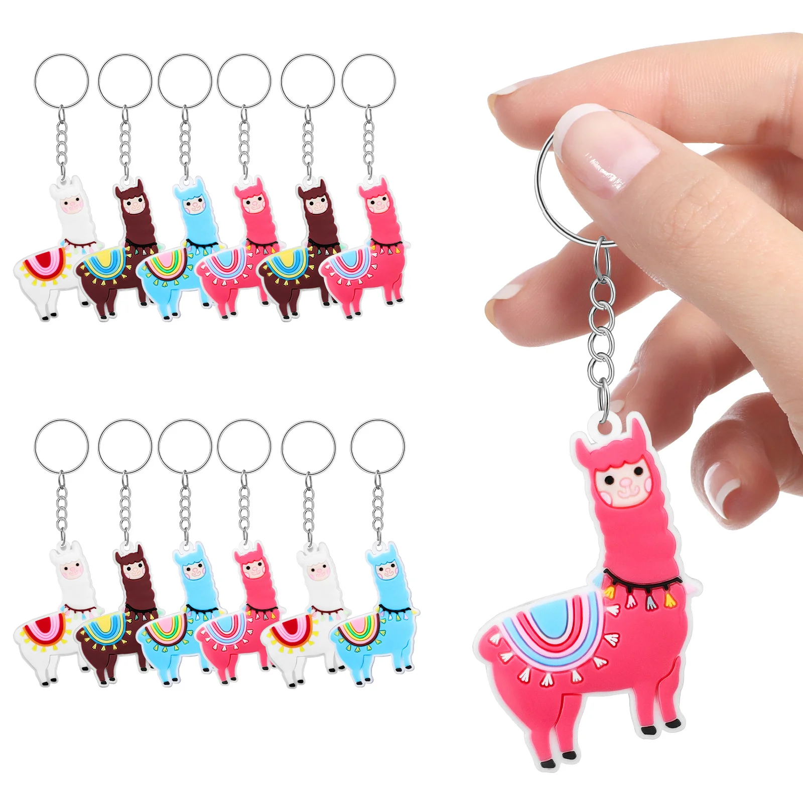 

12 Pcs Alpaca Keychain Cartoon Kawaii Animal White Brown PVC Sturdy Comfortable Festive Fun Colorful Cute Keyring Gift