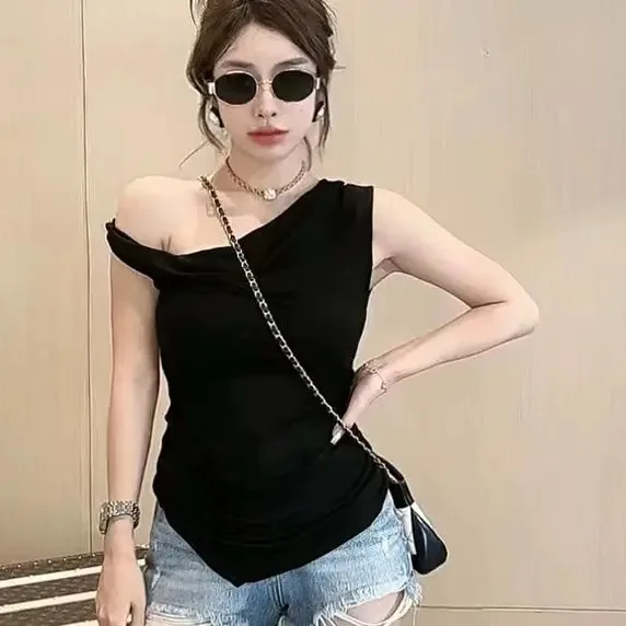2026 Ropa Mujer Chic Vest For Women Sleeveless Temperament Lady Tops Slim Fit Folds Camis Irregular Summer Tanks Women Clothes