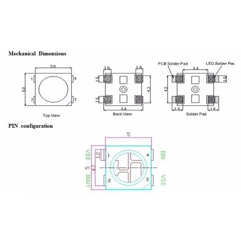 

B03C-1000 шт. WS2812B (4 контакта) светодиодный чип 5050 RGB SMD белая версия WS2812 цифровые пиксели с индивидуальной адресацией DC5V