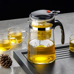 HMLOVE Heat Resistant Glass Teapot Puer Kettle Tea Infuser Filter High Borosilicate Heatable Chinese Gung Fu Teawear Flower Pot