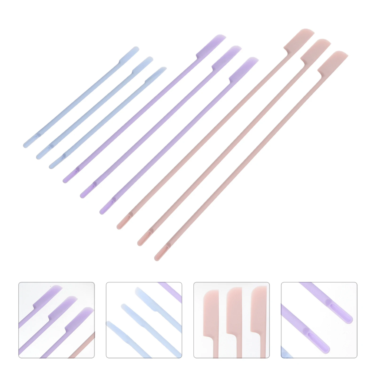 

9pcs Silicone Beauty Spatula Long Handle Small Head Design Cream Scraper Makeup Tool For Lotion Shampoo Bottle Cleaning Flexible
