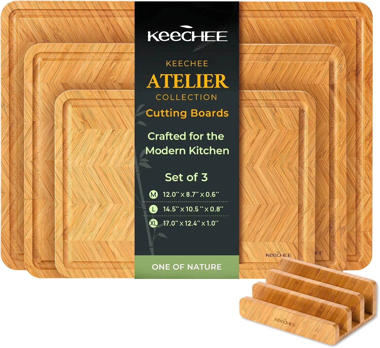 

3-Piece Bamboo Cutting Board Set, Reversible Wood Chopping Boards with Juice Grooves, Handcrafted Serving Tray